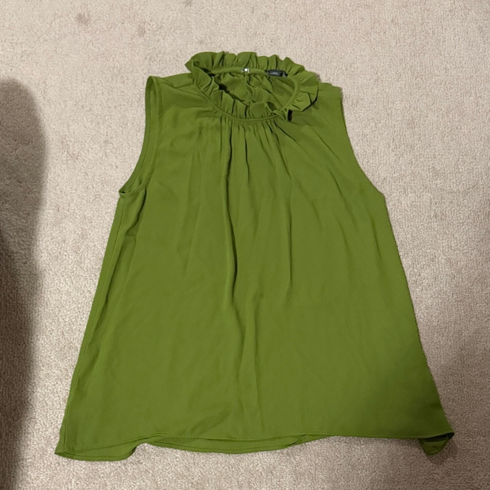 Ann Taylor Green Sleeveless Ruffle Blouse
